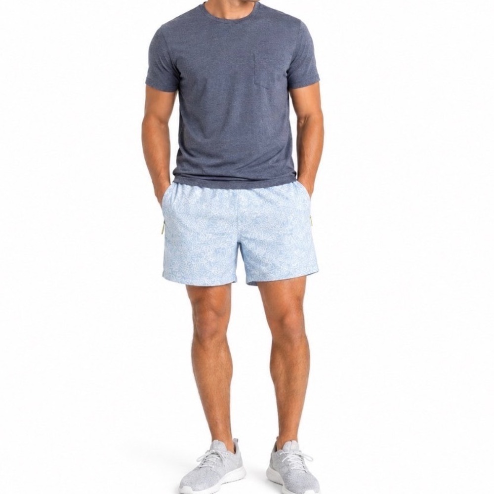 Birddogs Light Blue Pattern Lined Athletic Shorts Men's XL Elastic Waist Gym